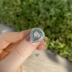 Inel vintage din aur alb de 18k cu smaralde si diamante naturale