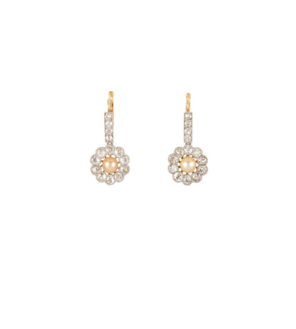 Cercei autentici Art Deco din aur de 18k cu perle si diamante naturale