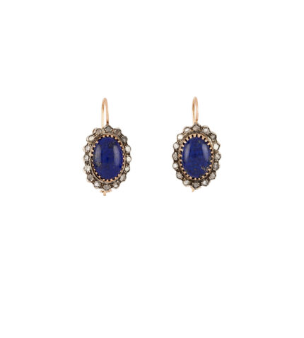 Cercei vintage din aur de 12k cu lapis lazuli si anturaj diamante naturale
