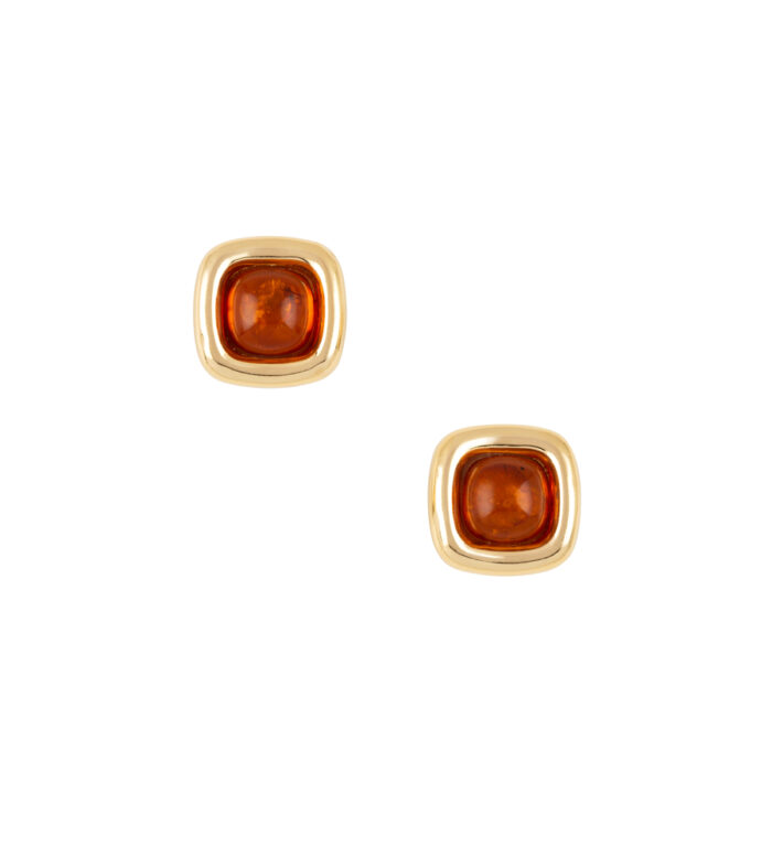 Cercei clips din aur galben de 18k cu chihlimbar natural