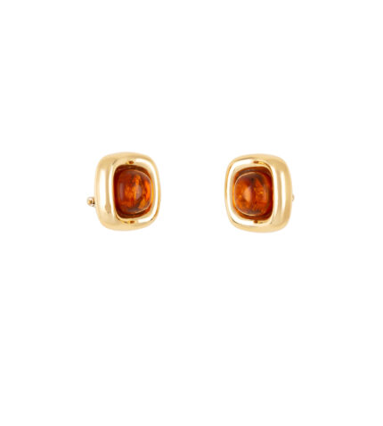 Cercei clips din aur galben de 18k cu chihlimbar natural