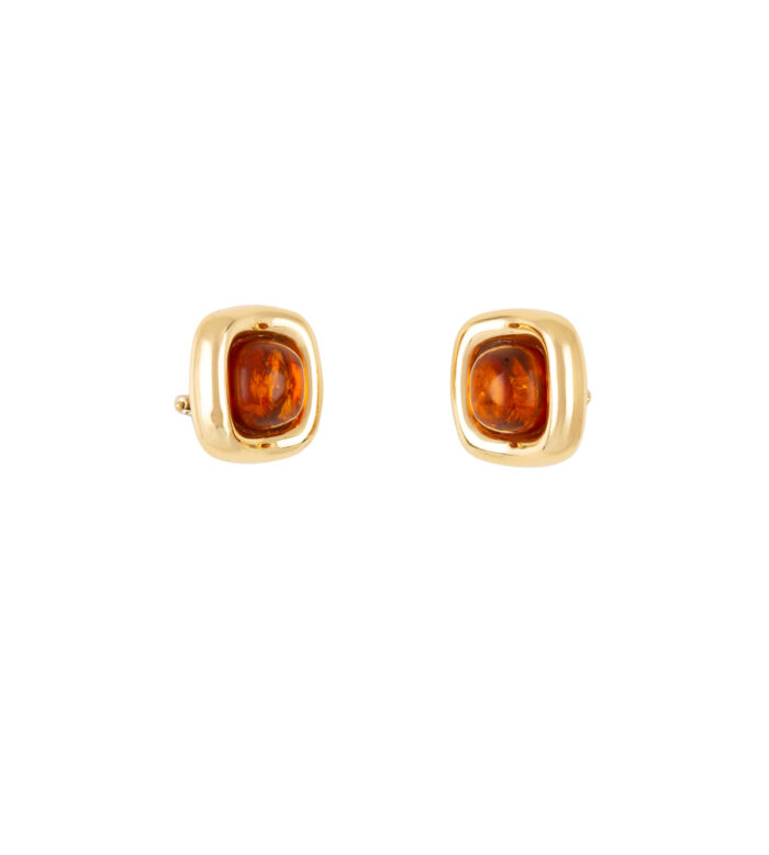 Cercei clips din aur galben de 18k cu chihlimbar natural