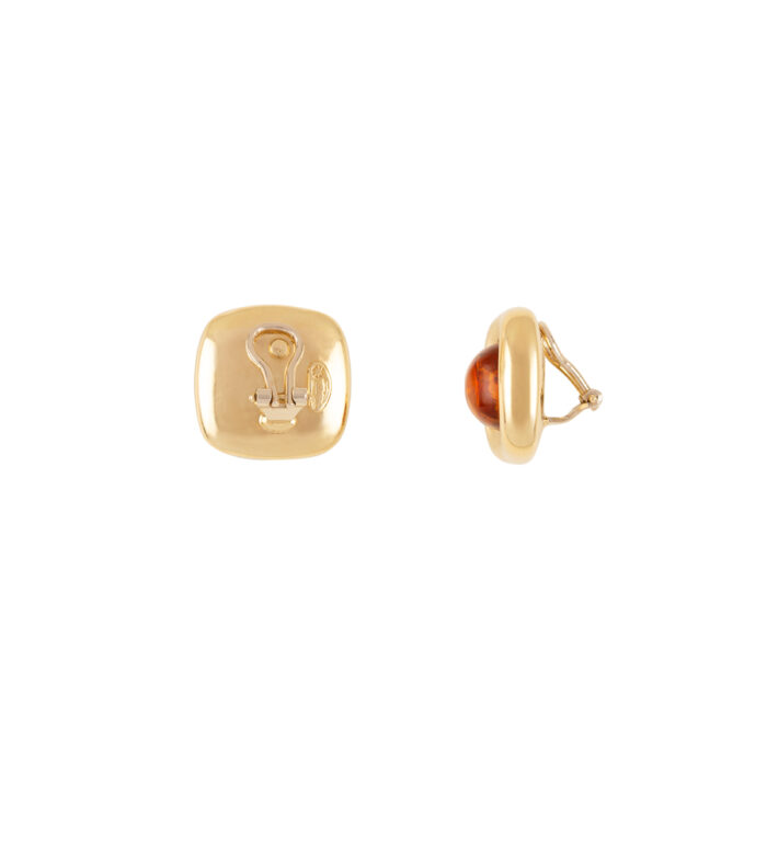 Cercei clips din aur galben de 18k cu chihlimbar natural