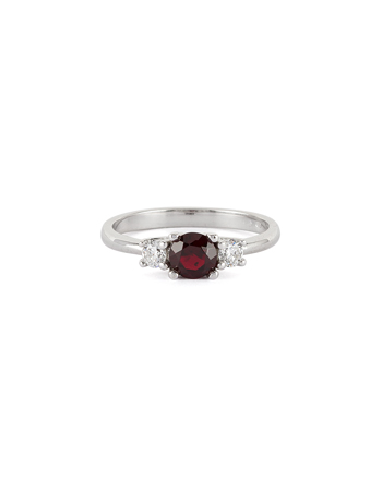 Inel din aur alb de 14k cu granat si diamante naturale