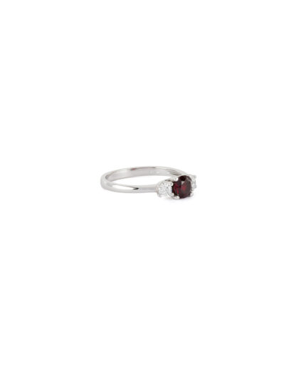 Inel din aur alb de 14k cu granat si diamante naturale