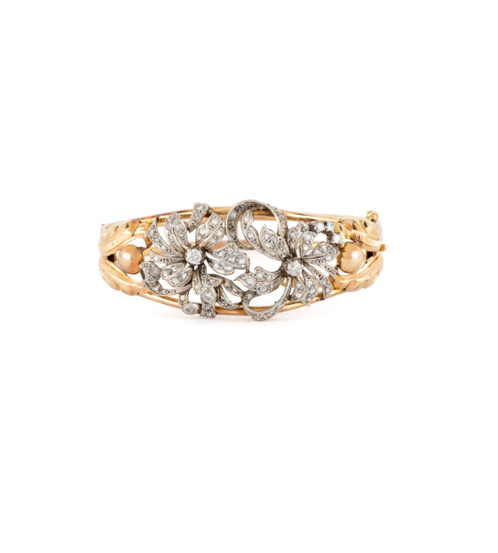 Bratara din perioada Art Deco, aur de 18k si platina cu diamante naturale