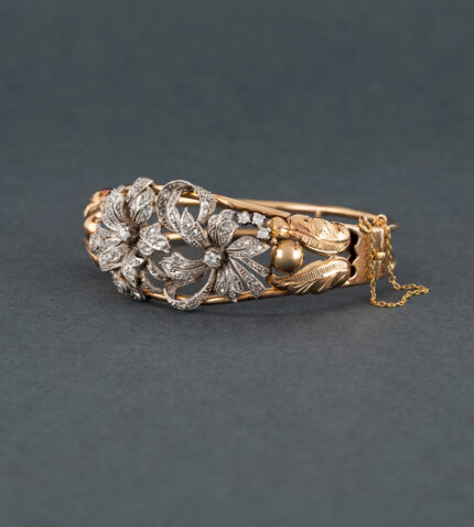 Bratara din perioada Art Deco, aur de 18k si platina cu diamante naturale