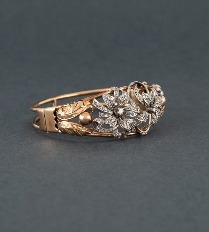 Bratara din perioada Art Deco, aur de 18k si platina cu diamante naturale