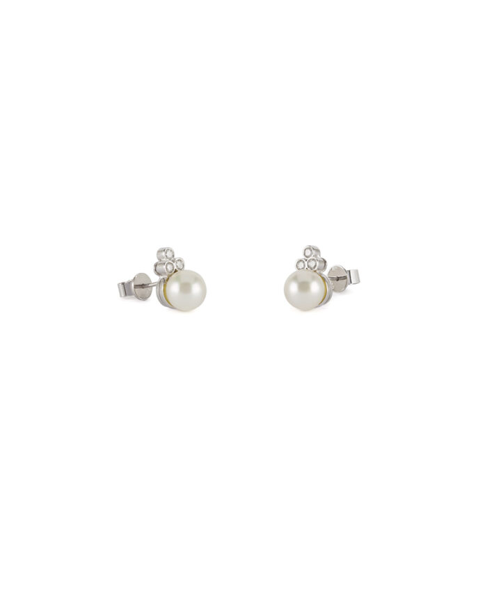 Cercei aur alb de 18k cu perlute si diamante naturale