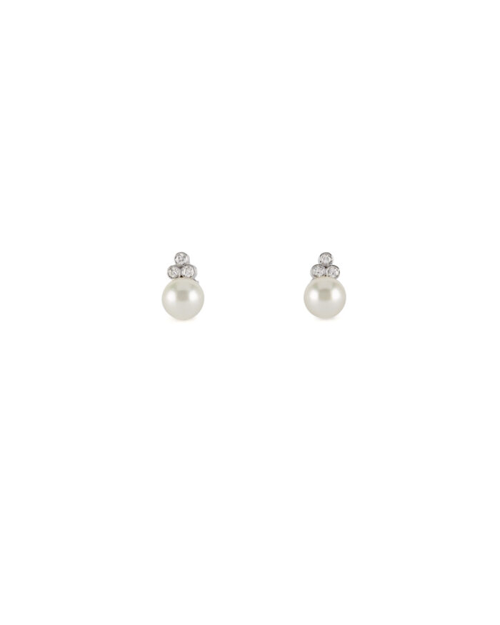 Cercei aur alb de 18k cu perlute si diamante naturale