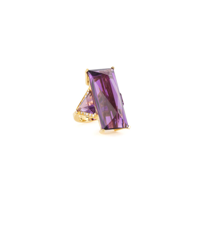 Inel din aur galben de 18k cu ametist si diamante naturale