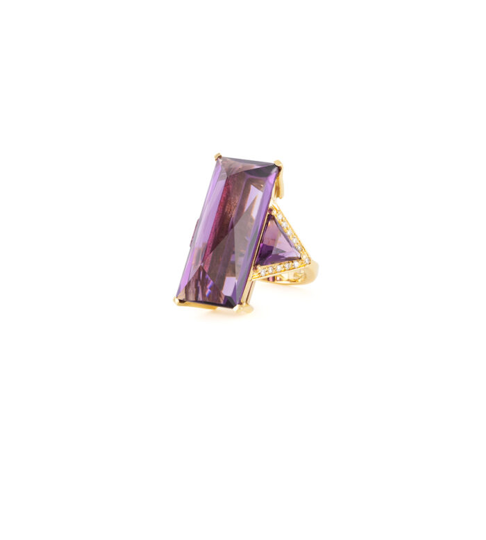 Inel din aur galben de 18k cu ametist si diamante naturale