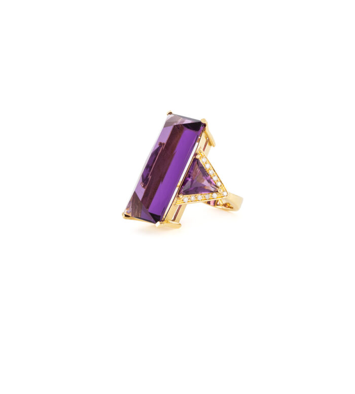 Inel din aur galben de 18k cu ametist si diamante naturale