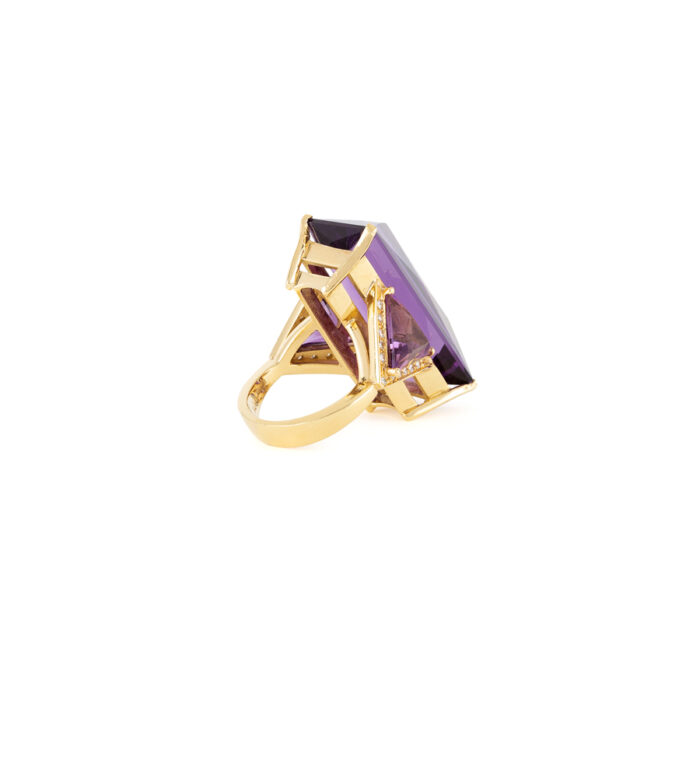 Inel din aur galben de 18k cu ametist si diamante naturale