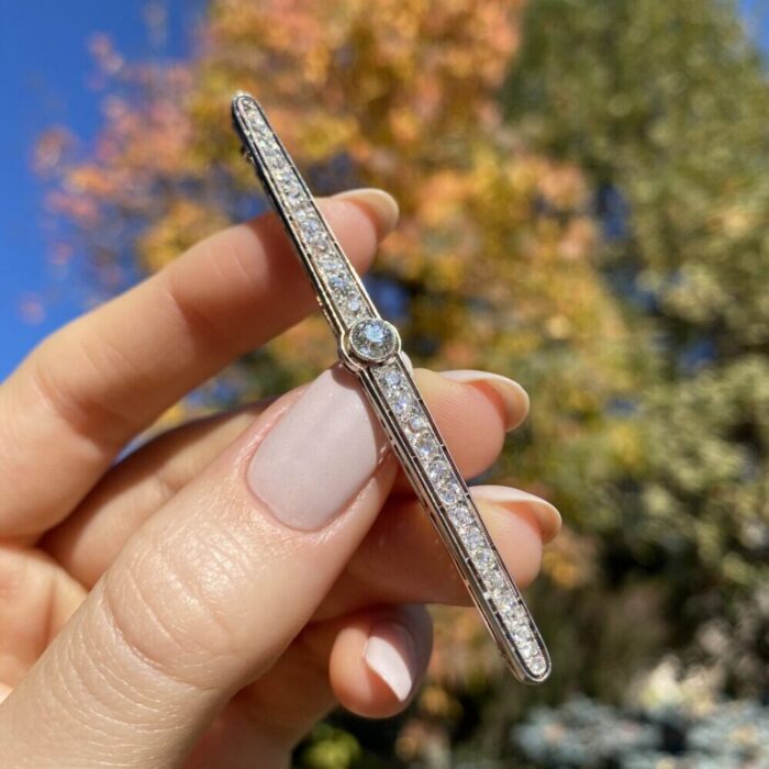 Brosa vintage din platina si aur de 18k cu diamante naturale