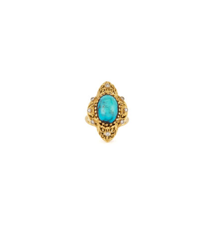 Inel vintage din aur de 18k cu turcoaz si diamante naturale
