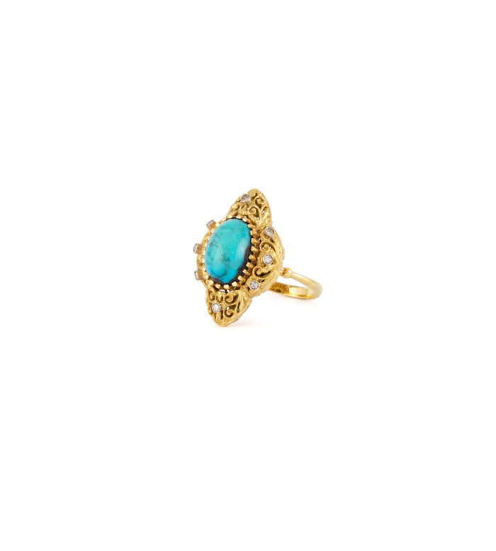 Inel vintage din aur de 18k cu turcoaz si diamante naturale