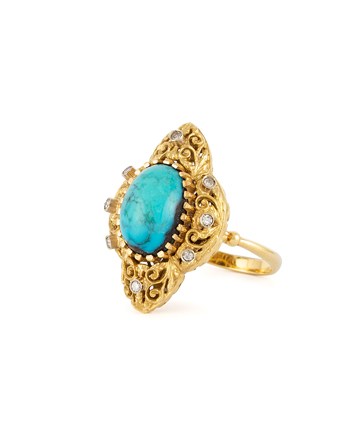 Inel vintage din aur de 18k cu turcoaz si diamante naturale