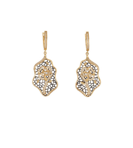 Cercei lungi din aur de 14k si cubic zirconia