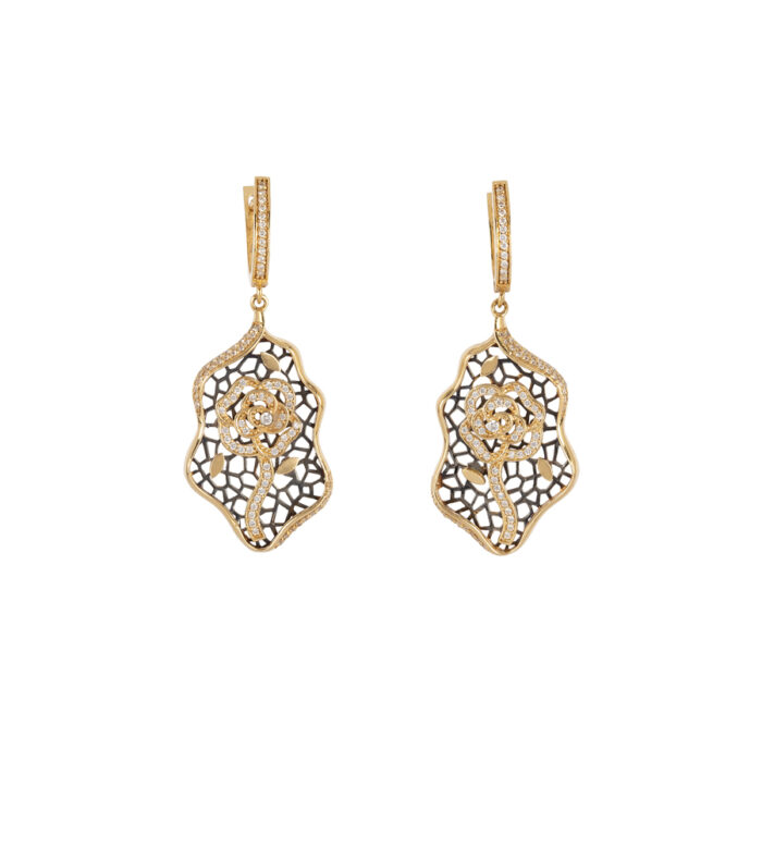 Cercei lungi din aur de 14k si cubic zirconia