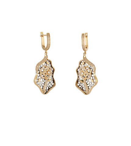 Cercei lungi din aur de 14k si cubic zirconia