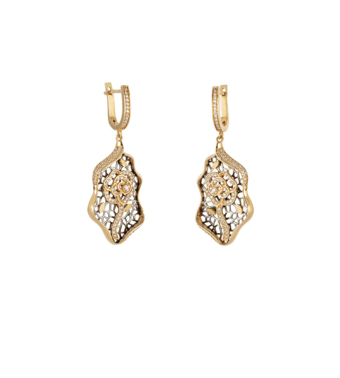 Cercei lungi din aur de 14k si cubic zirconia