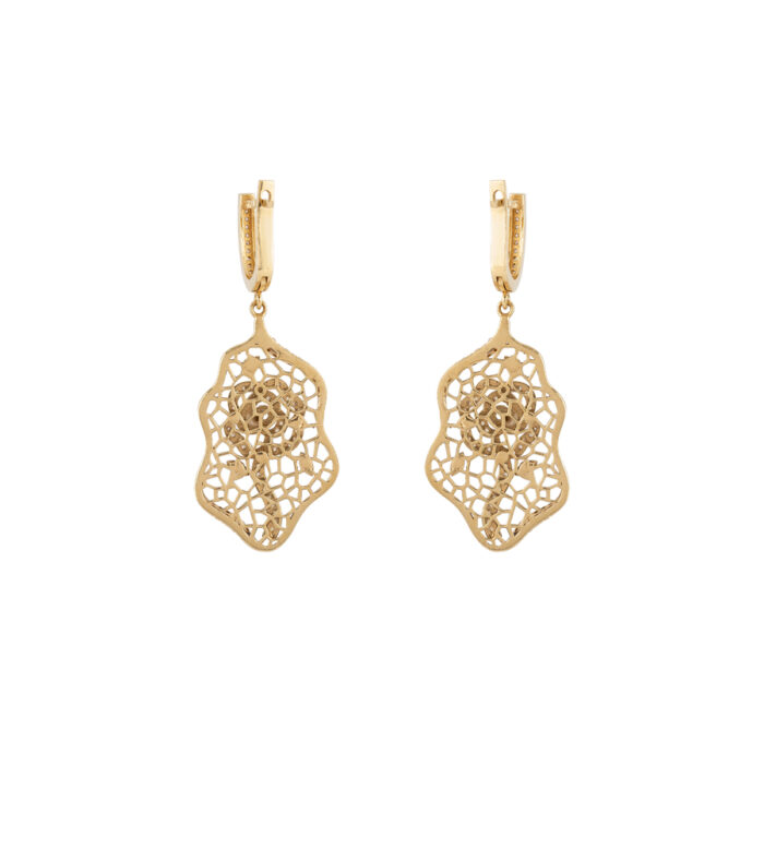 Cercei lungi din aur de 14k si cubic zirconia