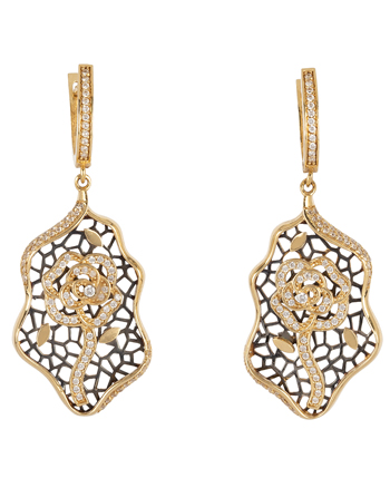 Cercei lungi din aur de 14k si cubic zirconia