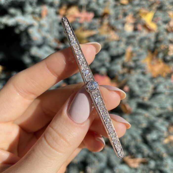 Brosa vintage din platina si aur de 18k cu diamante naturale