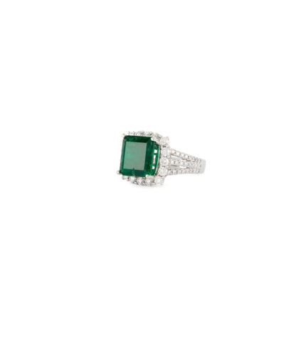 Inel din aur alb de 18k cu smarald si diamante naturale