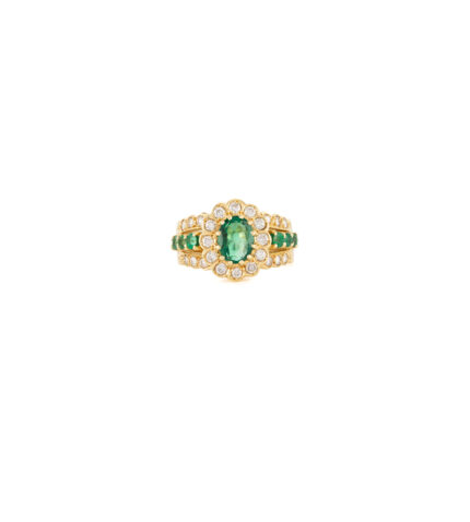 Inel din aur de 18k cu smaralde si diamante naturale