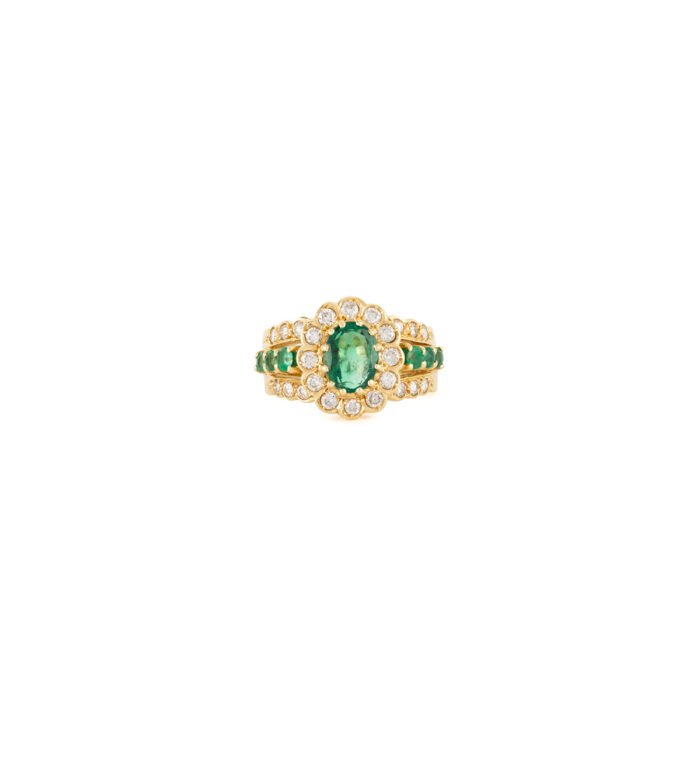 Inel din aur de 18k cu smaralde si diamante naturale