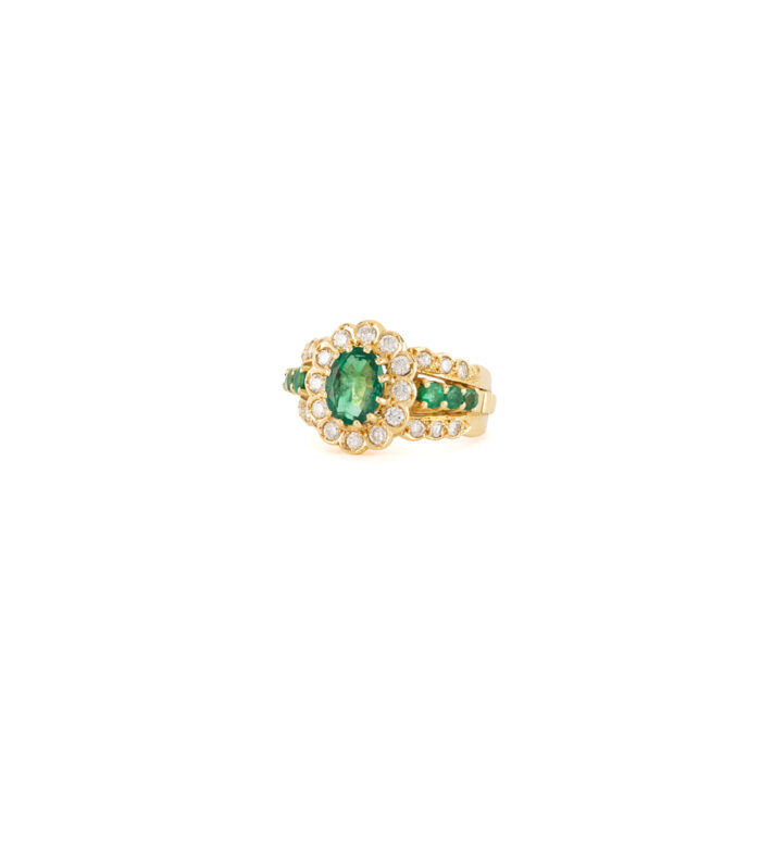Inel din aur de 18k cu smaralde si diamante naturale