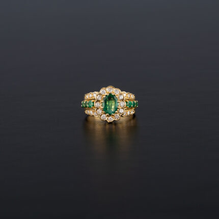 Inel din aur de 18k cu smaralde si diamante naturale