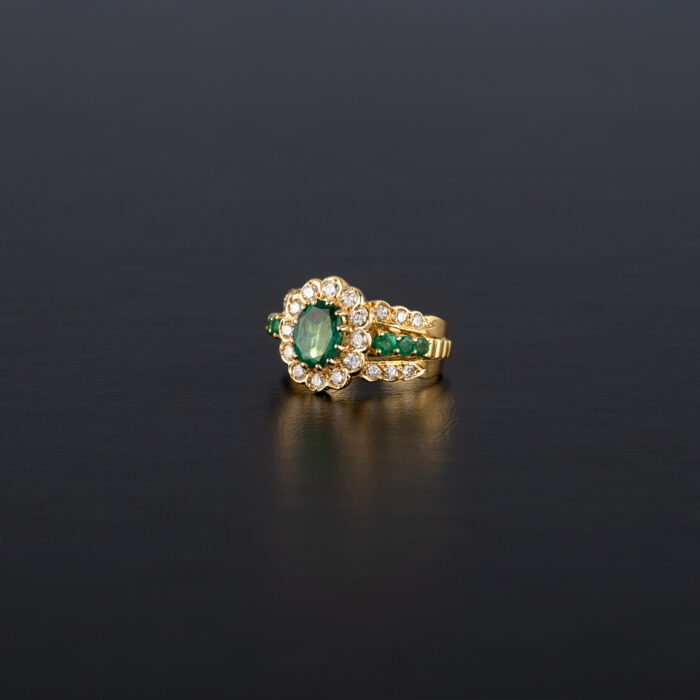 Inel din aur de 18k cu smaralde si diamante naturale