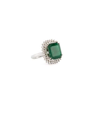 Inel din aur alb de 18k cu smarald si diamante naturale