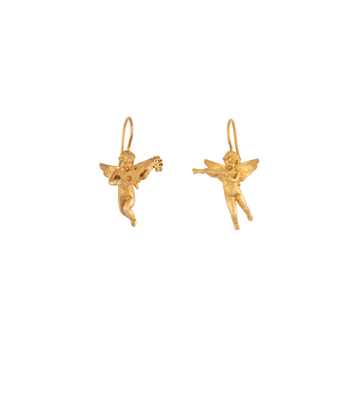 Cercei vintage cu ingerasi din aur de 14k