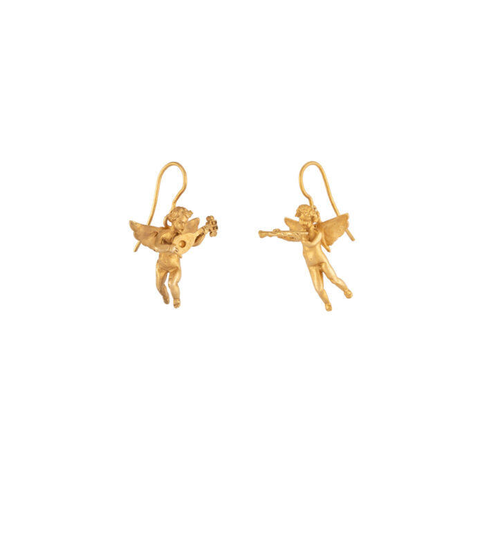 Cercei vintage cu ingerasi din aur de 14k