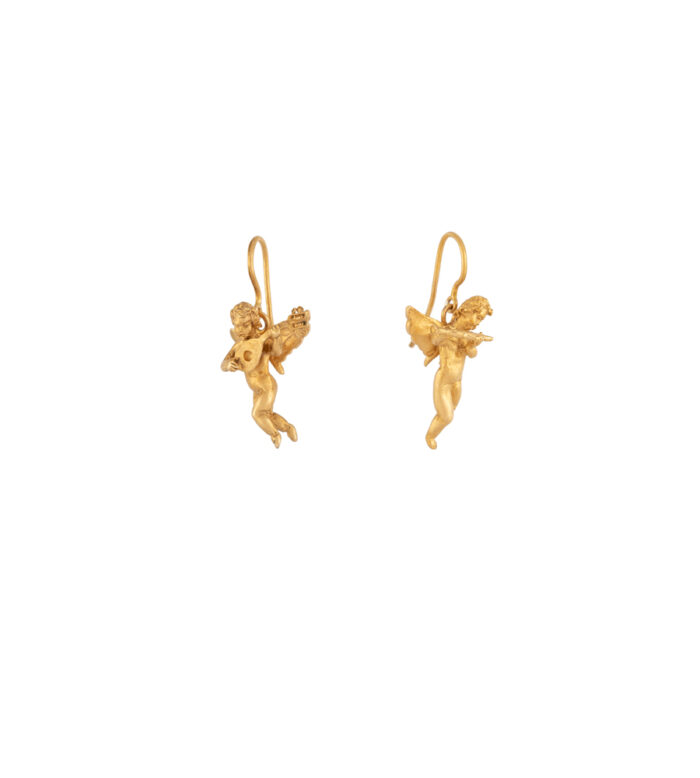 Cercei vintage cu ingerasi din aur de 14k