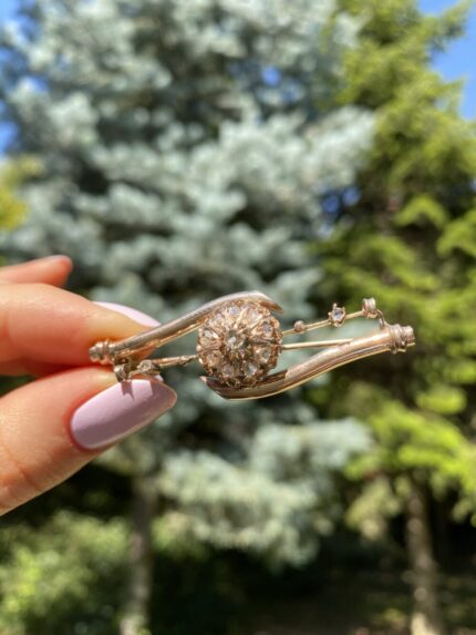 Brosa vintage din aur de 14k cu diamante naturale