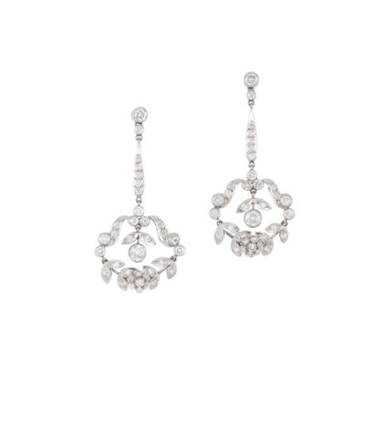 Cercei stil Edvardian din aur alb de 18k cu diamante naturale 3.2ct
