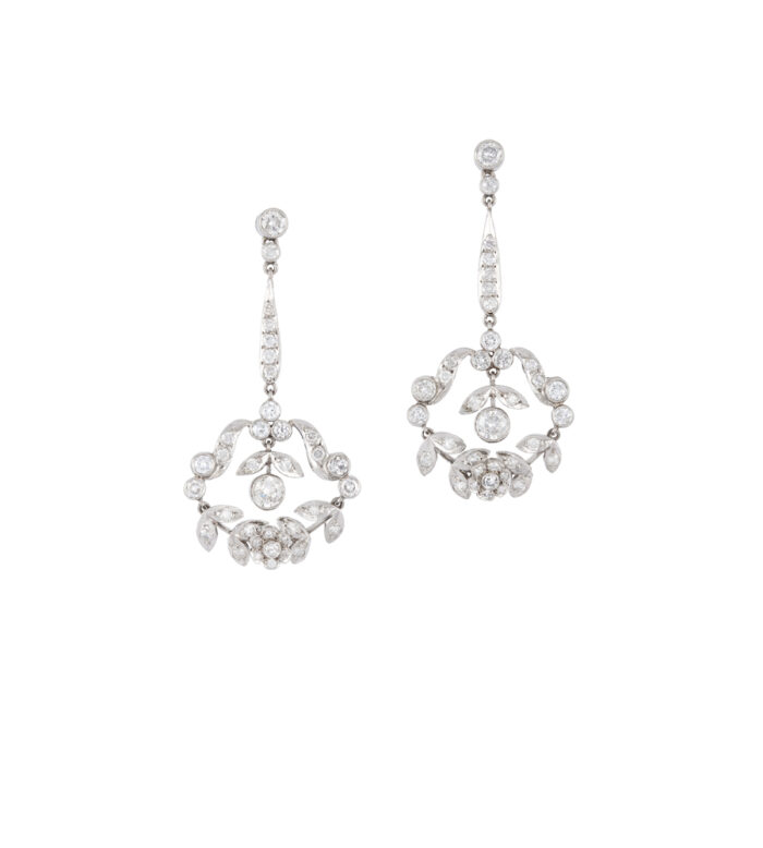 Cercei stil Edvardian din aur alb de 18k cu diamante naturale 3.2ct
