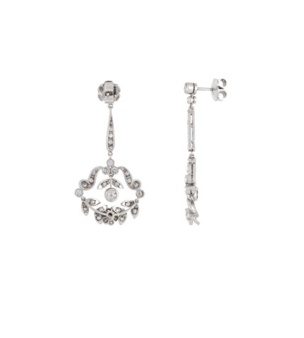 Cercei stil Edvardian din aur alb de 18k cu diamante naturale 3.2ct