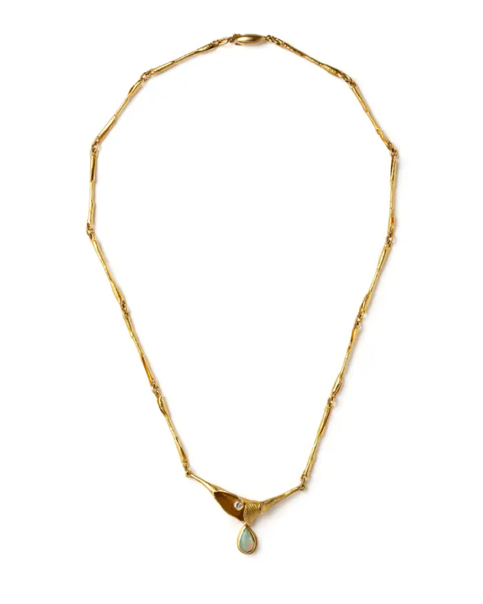 Colier din aur de 18k cu opal si diamant naturale