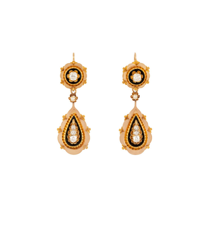 Cercei 2 in 1 perioada Napoleon III din aur de 18k si diamante naturale