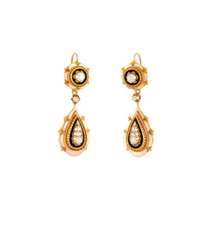 Cercei 2 in 1 perioada Napoleon III din aur de 18k si diamante naturale