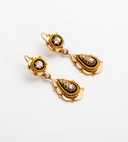 Cercei 2 in 1 perioada Napoleon III din aur de 18k si diamante naturale