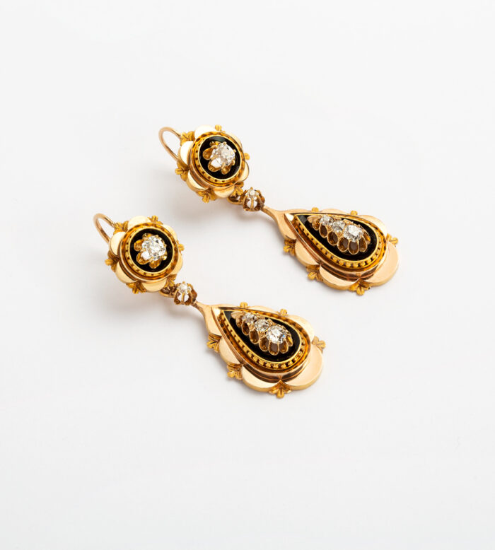 Cercei 2 in 1 perioada Napoleon III din aur de 18k si diamante naturale