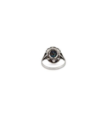 Inel Art Deco din aur alb de 18k cu safir si diamante naturale