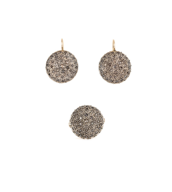 Set vintage din aur de 14k si argint cu diamante naturale